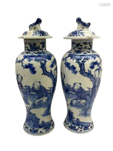 Pair of later 19th century Chinese blue and white vases and ...
