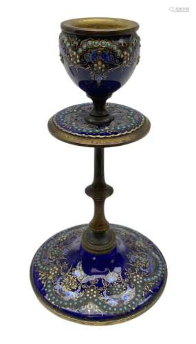 French enamelled candlestick