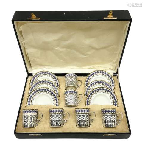 Boxed set of six Aynsley coffee cans and saucers
