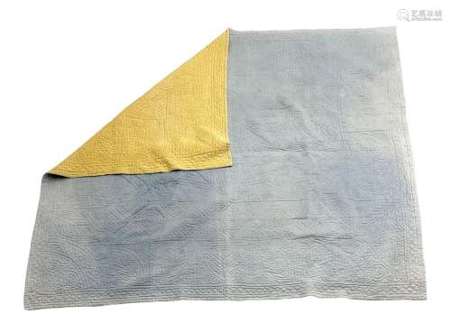 Early 20th century Welsh whole cloth sky blue quilt