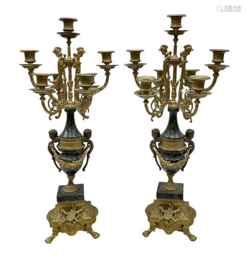 Pair of 20th century continental seven branch candelabras