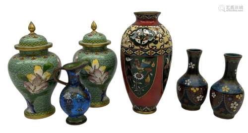 Group of cloisonné to include vase of ovoid form decorated w...