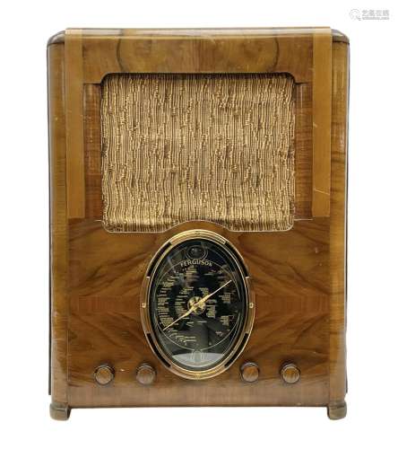 Late 1930s Art Deco Ferguson 503AC walnut cased valve radio