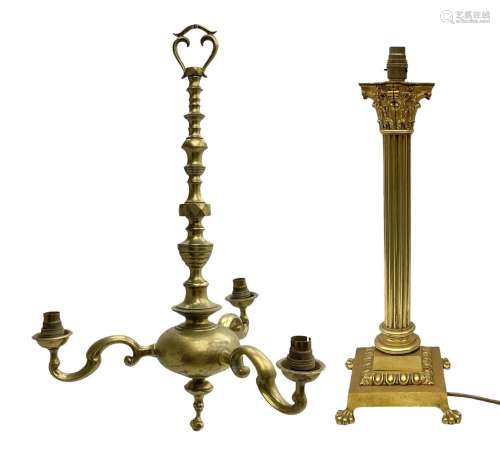 Heavy gilt table lamp of Corinthian column form