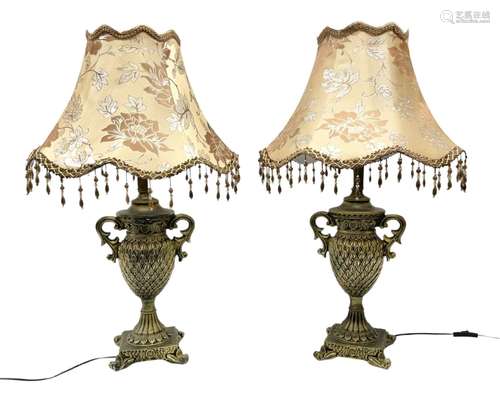 Pair bronzed amphora lamps with pineapple decoration