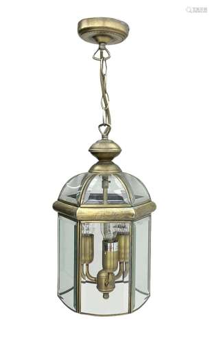 Hexagonal brushed metal and bevelled glass panelled lantern ...