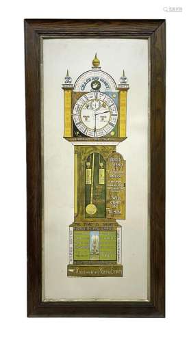 Religious print depicting a grandfather clock with colourful...