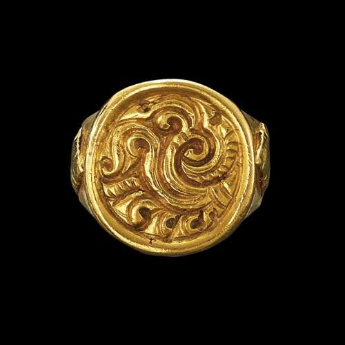 . A gold repoussé ring with spirals Java, Indonesia, 7th-12t...