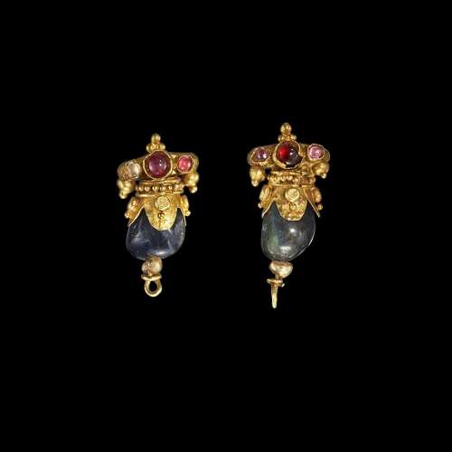 . A pair of gold floral earrings with semi-precious stone Ja...