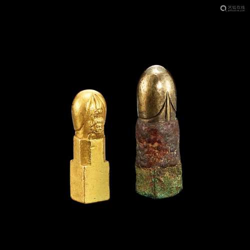 . A gold and a metal lingam Khmer, 7th-12th century | 高棉 七...