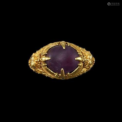 . A solid gold and amethyst ring Java, Indonesia, 7th-12th c...