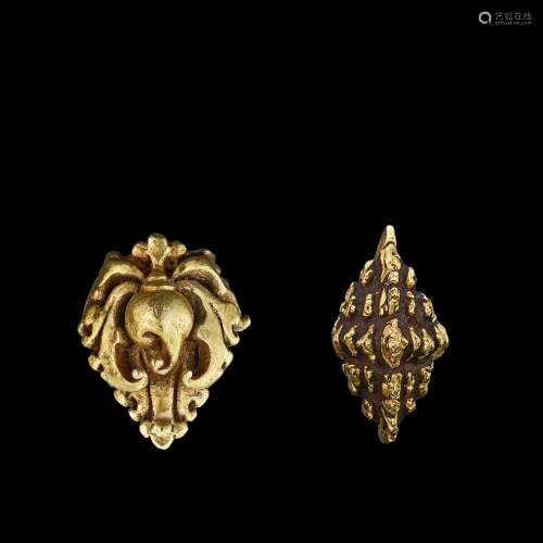 . Two solid gold ornaments Java, Indonesia, 7th - 12th centu...