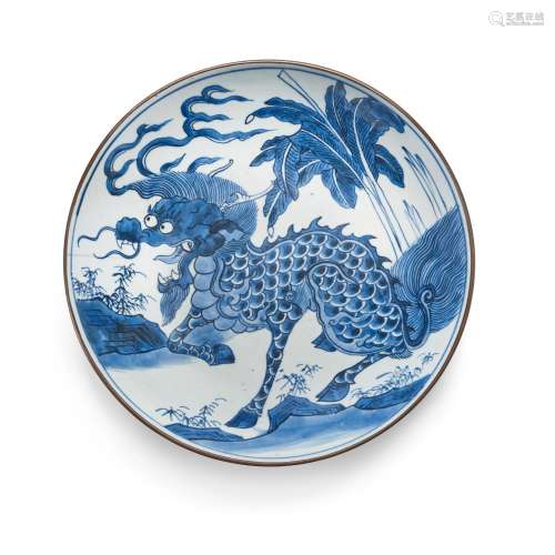 A BLUE AND WHITE 'QILIN' CHARGER Shunzhi - early Kan...