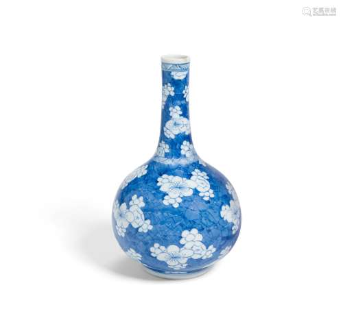 A BLUE AND WHITE 'PRUNUS AND CRACKED ICE' BOTTLE VAS...