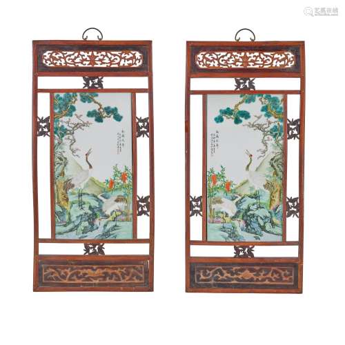 A PAIR OF FAMILLE-ROSE PORCELAIN PLAQUES Signed Liu Yucen (1...