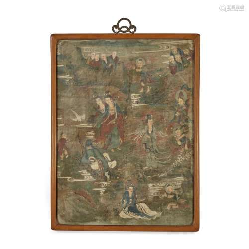 A POLYCRHOME FRESCO OF IMMORTALS Late Qing dynasty/early Rep...
