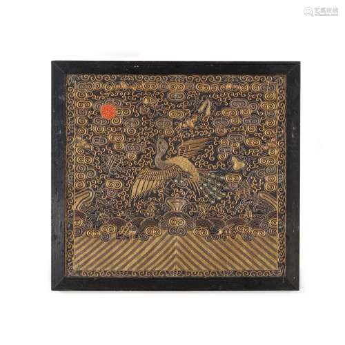 AN EMBROIDERED SILK 'PEACOCK' BADGE Late Qing Dynast...