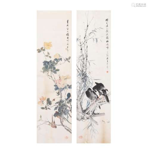 ZHAO RUHU (d. 1917) Two Paintings of Bird and Flowers