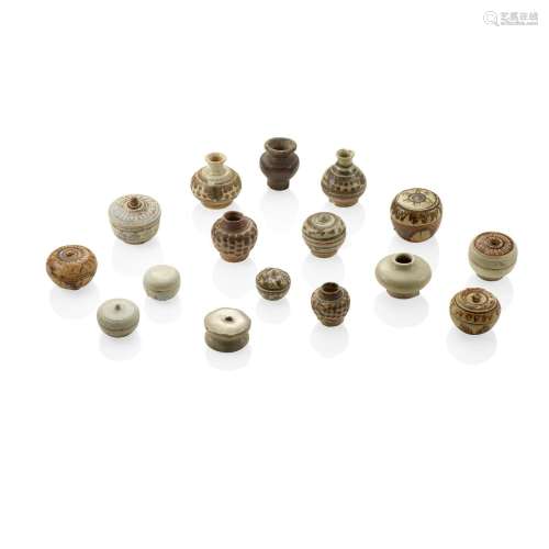 A GROUP OF SIXTEEN MINIATURE STONEWARE VESSELS Thailand, 14t...