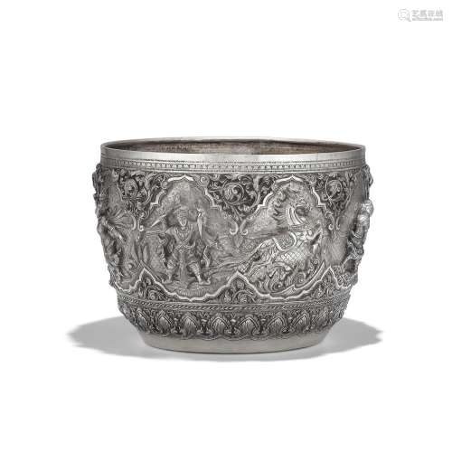 A SILVER OFFERING BOWL WITH CHARACTERS FROM THE VIDHURA-PAND...