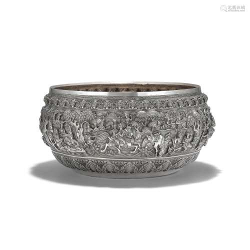 A SILVER OFFERING BOWL WITH SCENES FROM THE VIDHURA-PANDITA ...