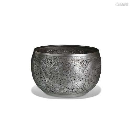 A SILVER PIERCED OFFERING BOWL WITH SCENES FROM THE PYUSAWHT...