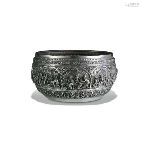 A SILVER OFFERING BOWL WITH SCENES OF THE MAHANIPATA JATAKA ...
