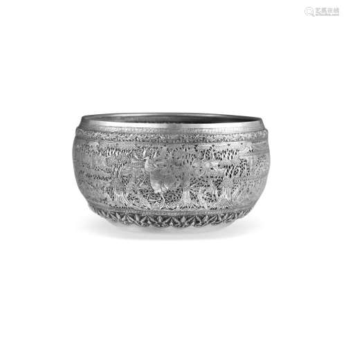 A SILVER PIERCED OFFERING BOWL WITH SCENES FROM THE VIDHURA-...