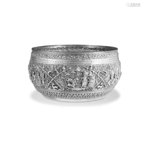 A SILVER OFFERING BOWL WITH SCENES FROM THE VESSANTARA JATAK...
