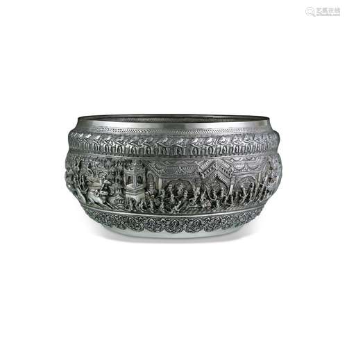 A SILVER OFFERING BOWL WITH SCENES FROM THE MAHAJANAKA JATAK...