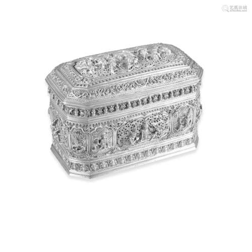 A SILVER CHEROOT BOX WITH SCENES OF THE RAMAYANA LOWER BURMA...