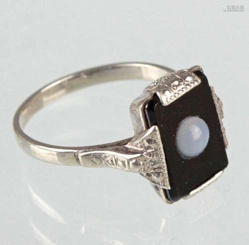 Art Deko Onyx Ring - Silber