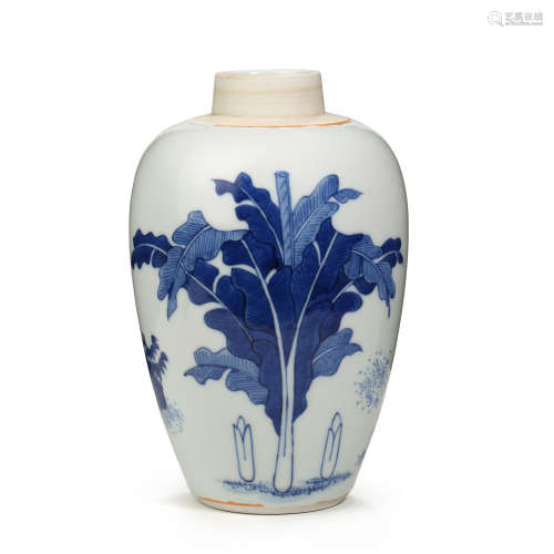 CHINESE BLUE AND WHITE PORCELAIN CHARACTER STORY JAR, QING D...