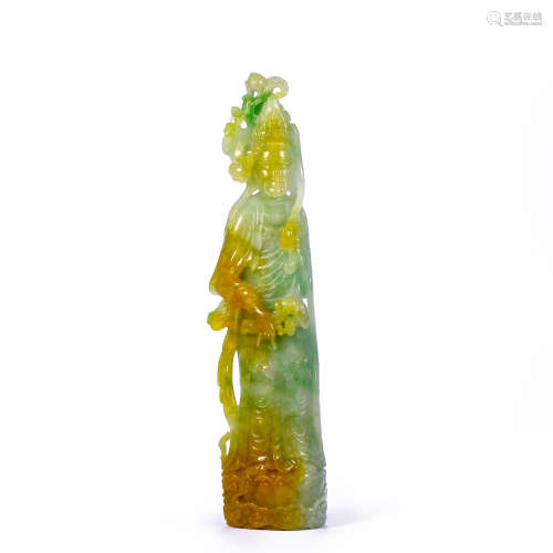 CHINESE JADE GUANYIN STATUE, QING DYNASTY