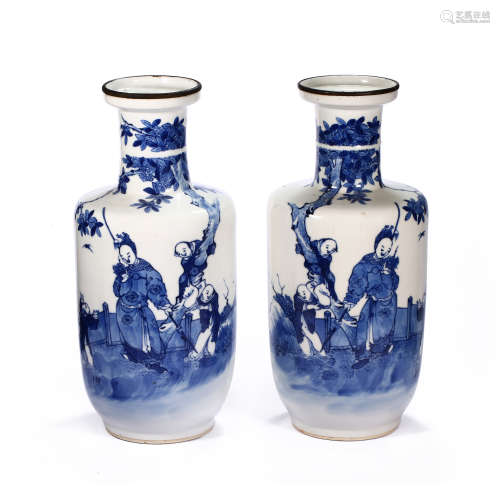 CHINESE BLUE AND WHITE PORCELAIN CHARACTER STORY STICK MALLE...
