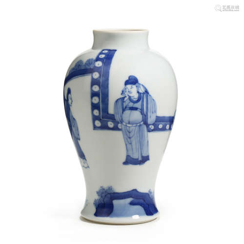 CHINESE BLUE AND WHITE PORCELAIN CHARACTER STORY BOTTLE, QIN...