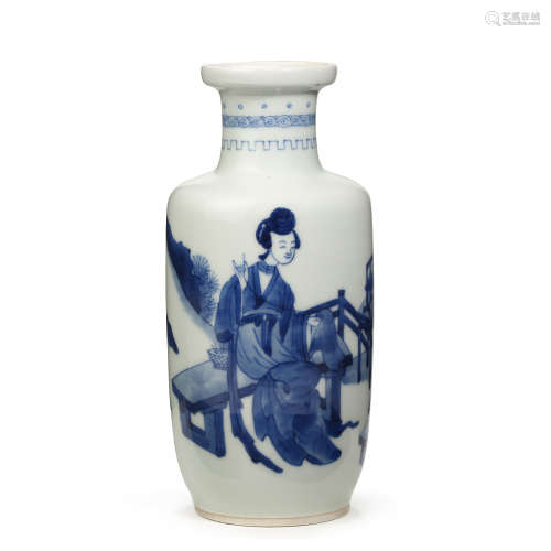 CHINESE BLUE AND WHITE PORCELAIN CHARACTER STORY VASE, QING ...