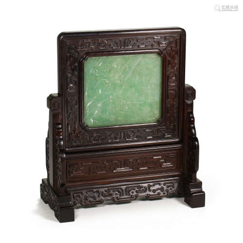 CHINESE JADE LANDSCAPE CHARACTER INTERSTITIAL SCREEN, QING D...