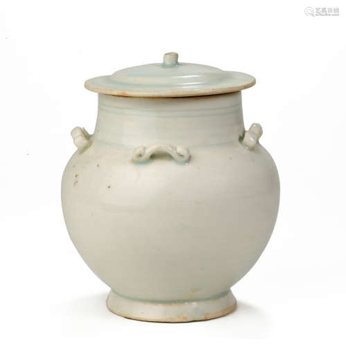 CHINESE HUTIAN WARE BLUE GLAZE FOUR-SERIES LID JAR, SONG DYN...