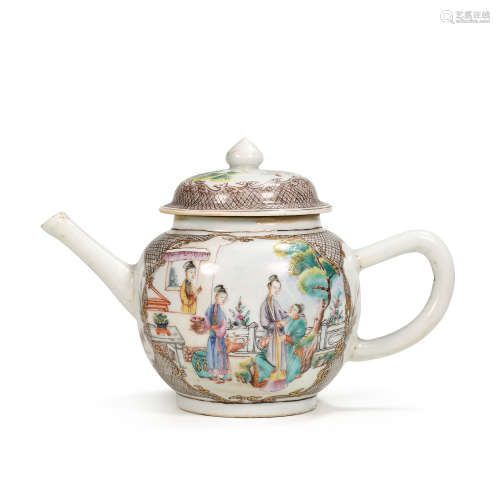 CHINESE FAMILLE ROSE PORCELAIN CHARACTER STORY POT, QING DYN...