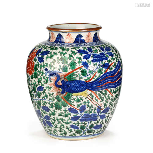 CHINESE FAMILLE ROSE PORCELAIN DOUBLE PHOENIX PATTERN JAR, Q...