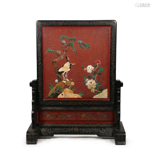 CHINESE WOODEN MOSAIC FLOWER CRANE PHOENIX INTERSTITIAL SCRE...