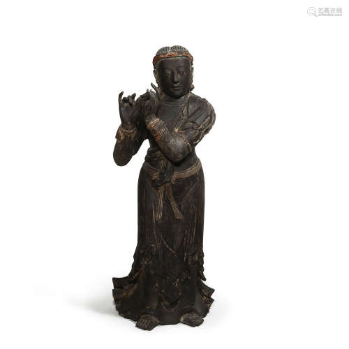 CHINESE JINGZUO WOODEN TIRE LACQUER BODHISATTVA STANDING STA...