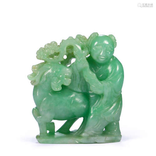 CHINESE JADEITE CARVED FIGURE ANIMAL STATUES, QING DYNASTY