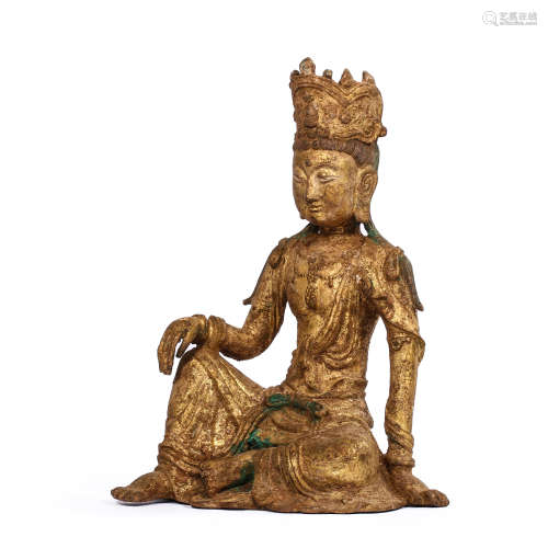 CHINESE BRONZE GILDED STATUE OF GUANYIN BODHISATTVA, SONG DY...