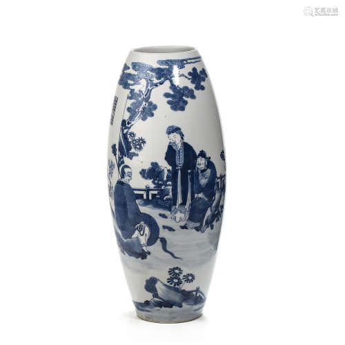 CHINESE BLUE AND WHITE PORCELAIN CHARACTER STORY OLIVE VASE,...