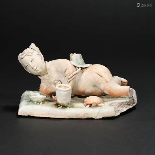 CHINESE HUTIAN WARE PRIMITIVE FETAL FIGURE LYING PORTRAIT, S...