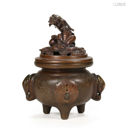 CHINESE COPPER LION AROMA STOVE, QING DYNASTY