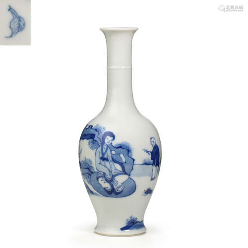 CHINESE BLUE AND WHITE PORCELAIN CHARACTER STORY LONG-NECKED...