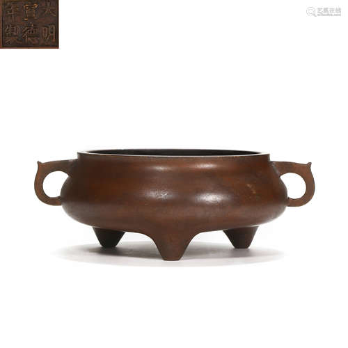 CHINESE COPPER PRESSED EAR FURNACE, DAMING XUANDE PERIOD, QI...